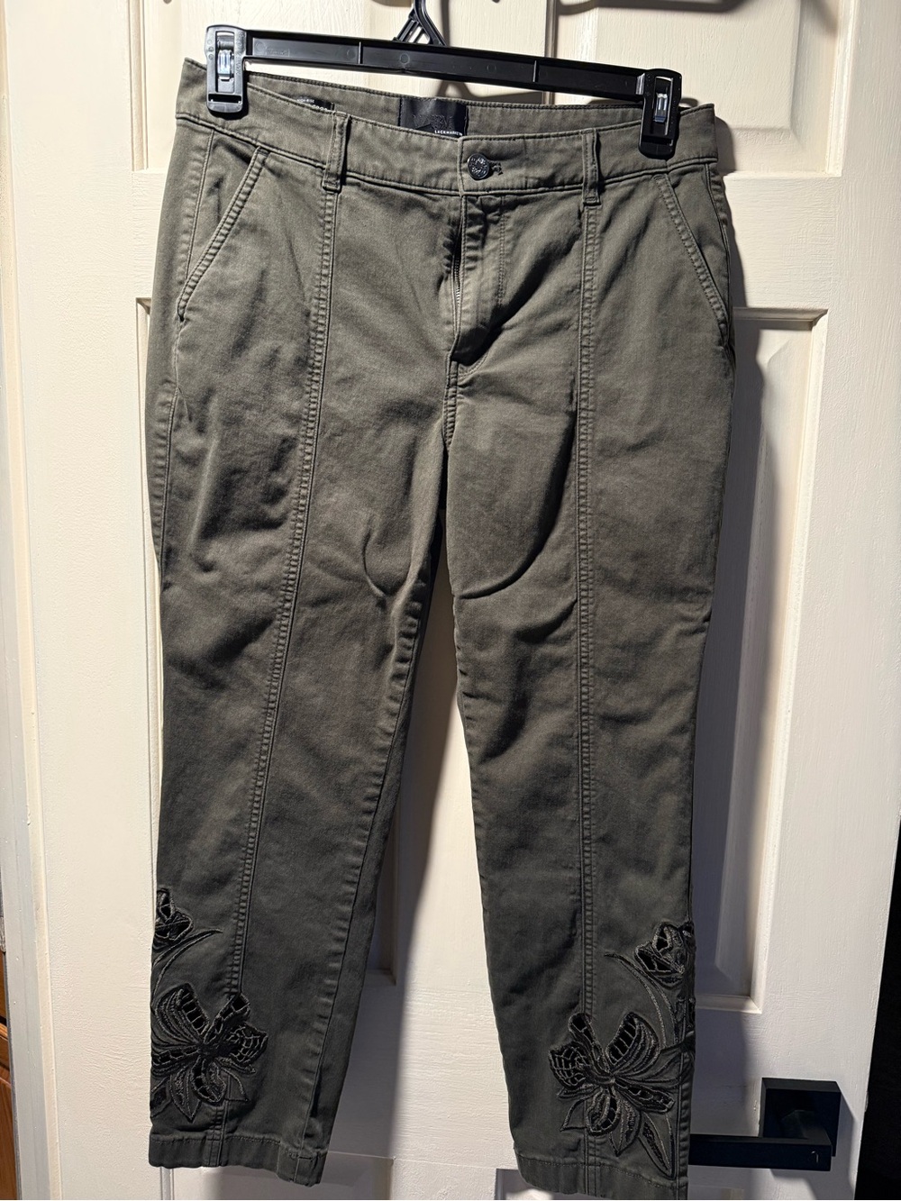 White House Black Market Embroidered Crop Pants Olive Size 8